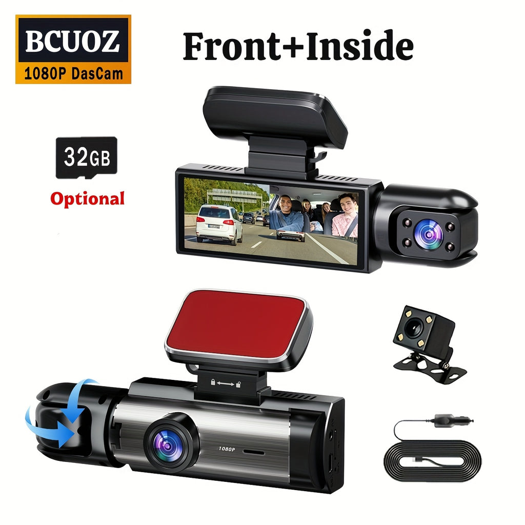 BCUOZ 1080P Car Accessories Dual Cameras Dashcam, Front 1080P And Inside 480P, Car Camera with IR Night Vision, Loop Recording, Wide Angle Car DVR Camera with 3.16 Inch IPS Screen, Dual Lens Car Dashboard Video Cam, 32GB SD C