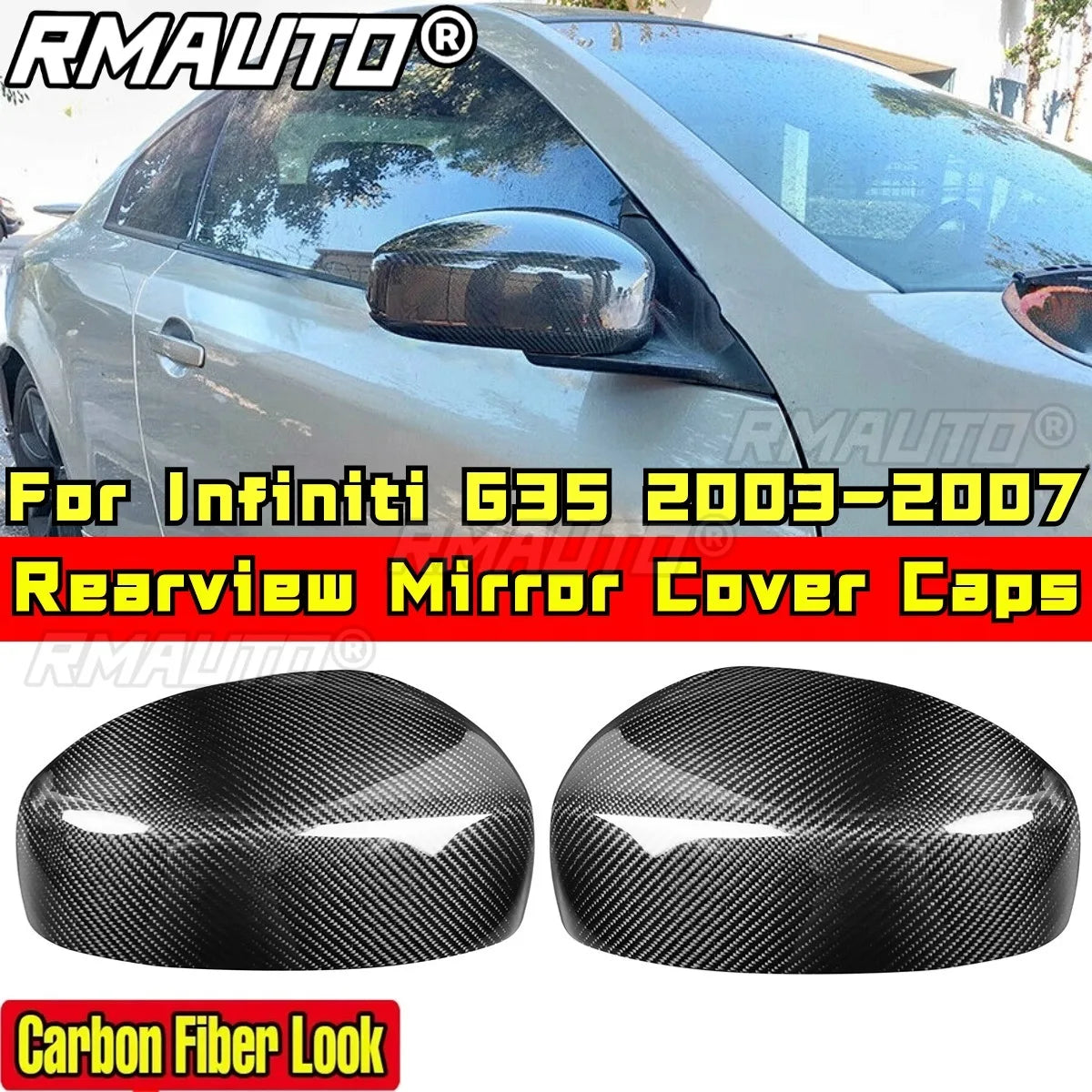 Rearview Mirror Cover Caps Compatible with for Infiniti G35 2003-2007 Body Kit Side Wing Mirror Caps Car Accessories