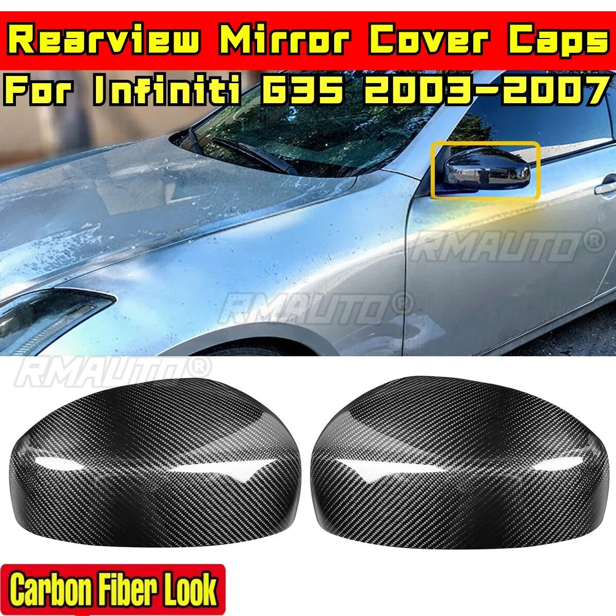 Rearview Mirror Cover Caps Compatible with for Infiniti G35 2003-2007 Body Kit Side Wing Mirror Caps Car Accessories