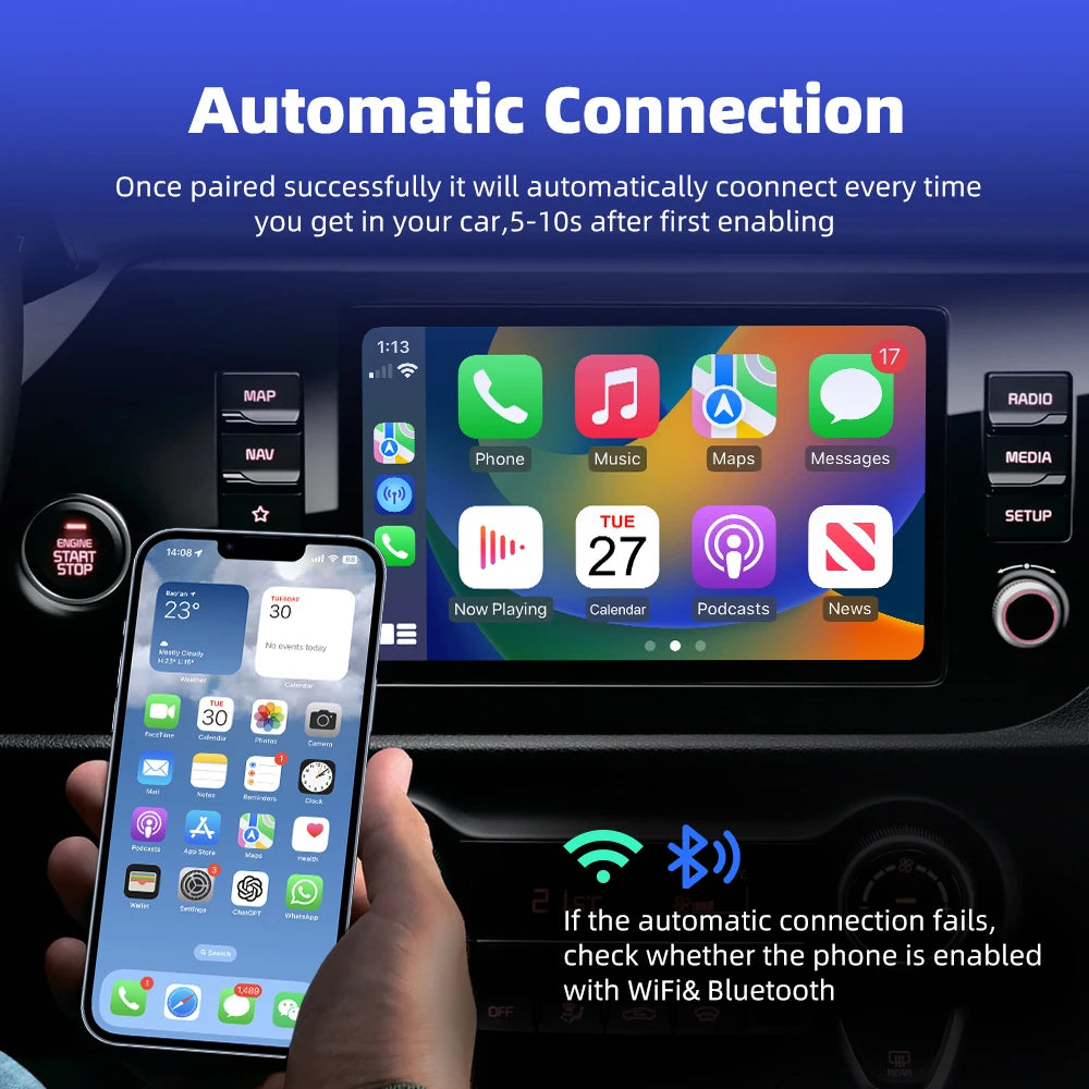 EKIY Wireless Carplay Android Auto Adapter Car Accessories Original Wired Carplay  Wireless 2 in 1 Adapter Play and Plug