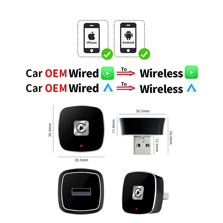 EKIY Wireless Carplay Android Auto Adapter Car Accessories Original Wired Carplay  Wireless 2 in 1 Adapter Play and Plug
