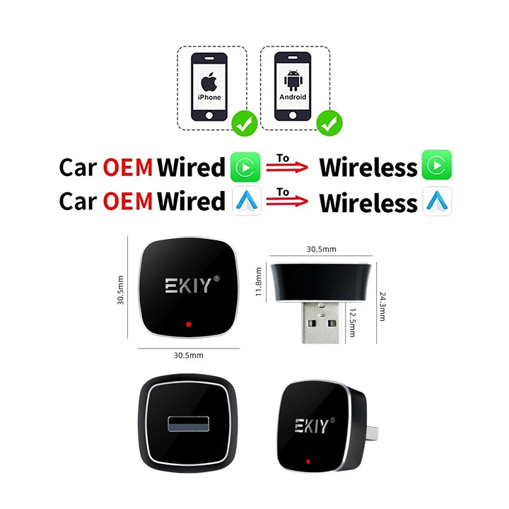 EKIY Wireless Carplay Android Auto Adapter Car Accessories Original Wired Carplay  Wireless 2 in 1 Adapter Play and Plug