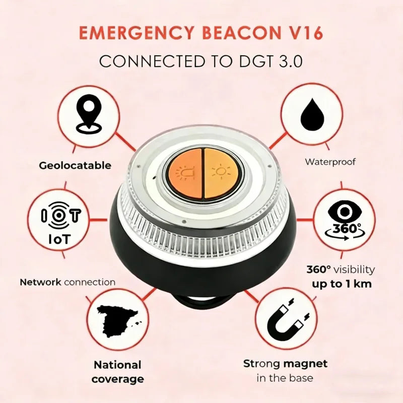 V16 Car Emergency Beacon Light with 3 Light Modes Battery Magnetic Strobe Warning Light Sustainable Lighting Safety Signal Lamp