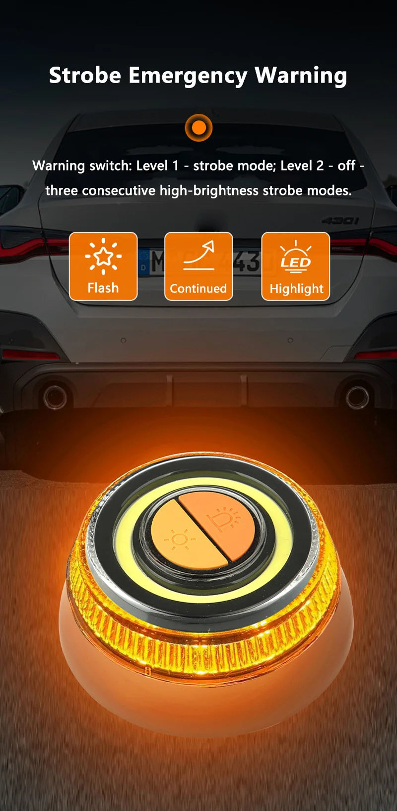 V16 Car Emergency Beacon Light with 3 Light Modes Battery Magnetic Strobe Warning Light Sustainable Lighting Safety Signal Lamp